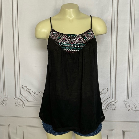 Maurices Tops - Maurices Black & Multicolored Stitching Sequin Twisted Strap Loose Fit Tank Med